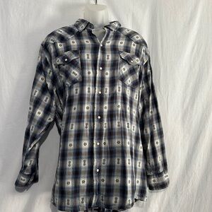 C.E. Schmidt Workwear Men’s Flannel Shirt – 2XT – Blue Plaid Aztec Pattern